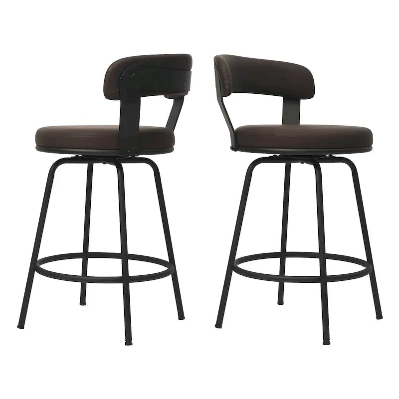 Tabouret de bar industriel pivotant rembourré en similicuir avec cadre en métal