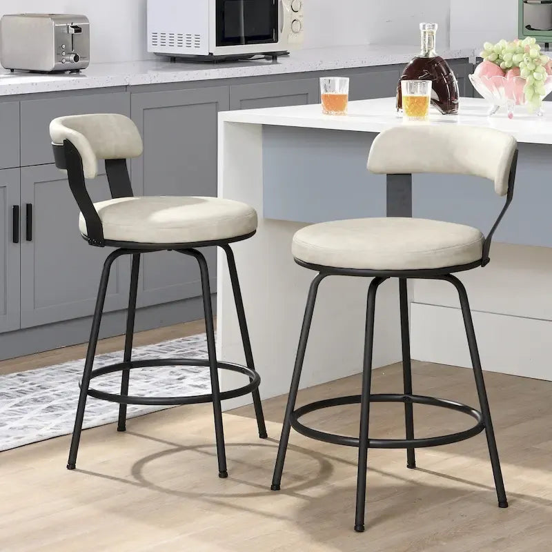 Tabouret de bar industriel pivotant rembourré en similicuir avec cadre en métal