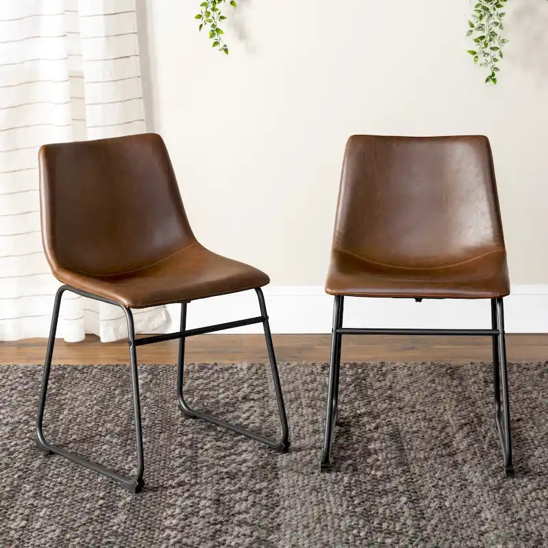 Chaise de salle à manger industrielle en similicuir sans accoudoirs, piètement luge en acier thermolaqué