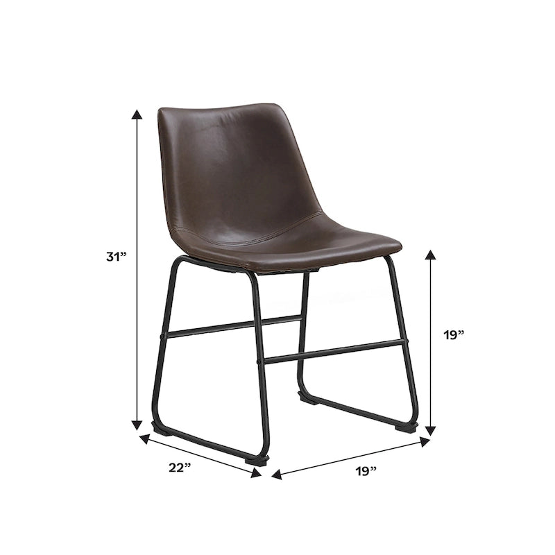 Chaise de salle à manger industrielle en similicuir sans accoudoirs, piètement luge en acier thermolaqué