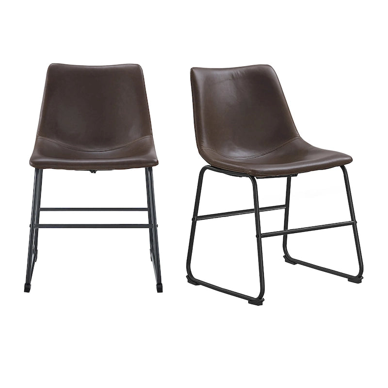 Chaise de salle à manger industrielle en similicuir sans accoudoirs, piètement luge en acier thermolaqué