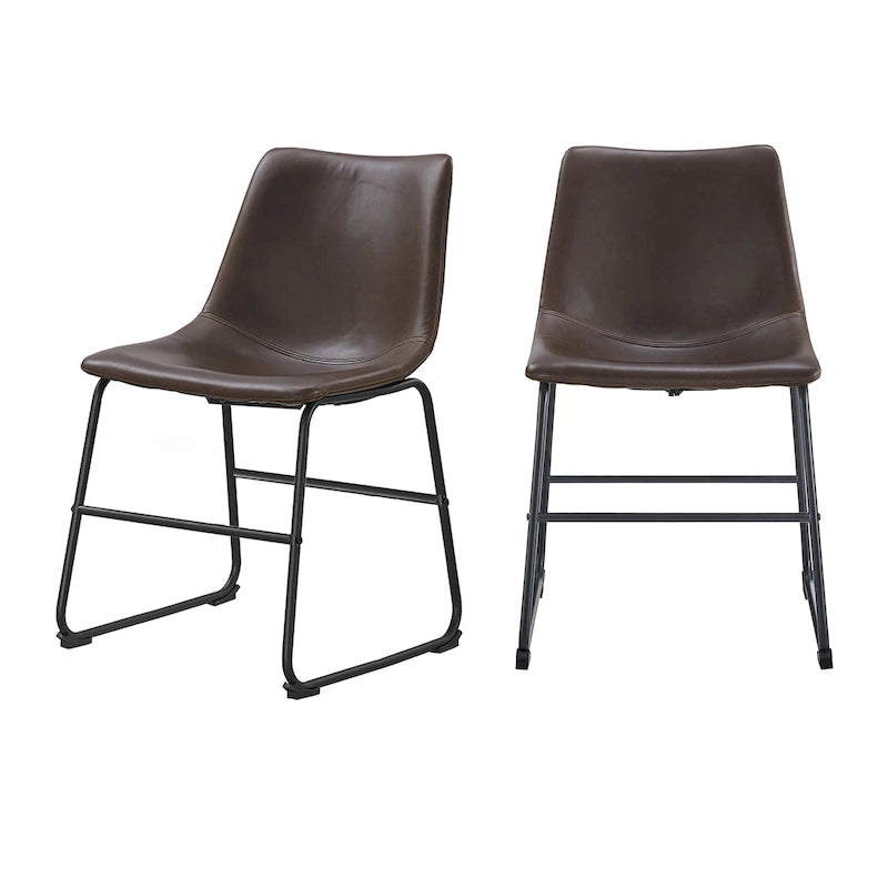 Chaise de salle à manger industrielle en similicuir sans accoudoirs, piètement luge en acier thermolaqué