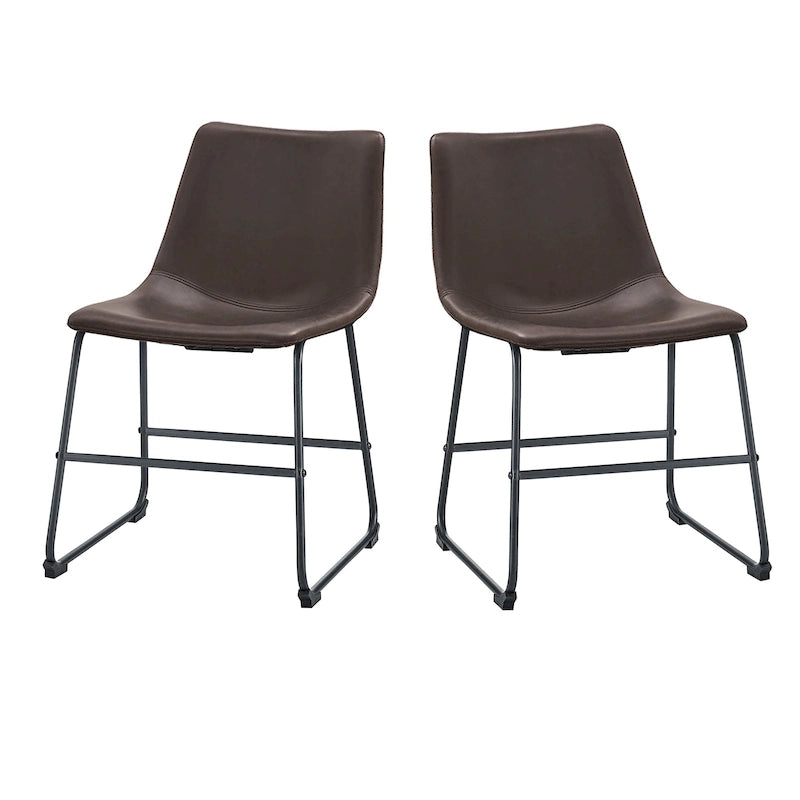 Chaise de salle à manger industrielle en similicuir sans accoudoirs, piètement luge en acier thermolaqué