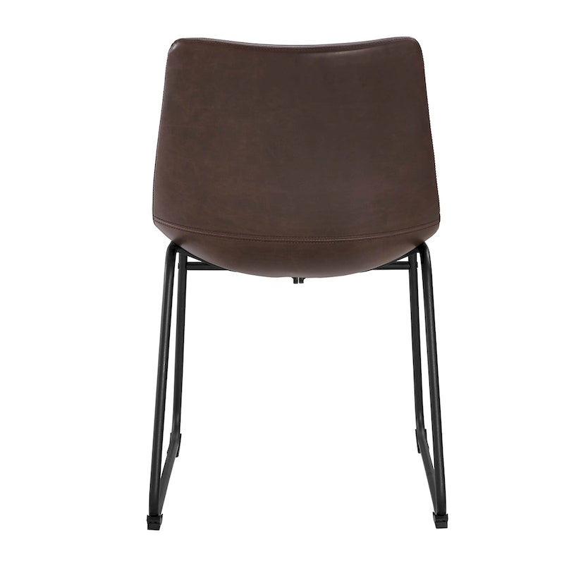 Chaise de salle à manger industrielle en similicuir sans accoudoirs, piètement luge en acier thermolaqué