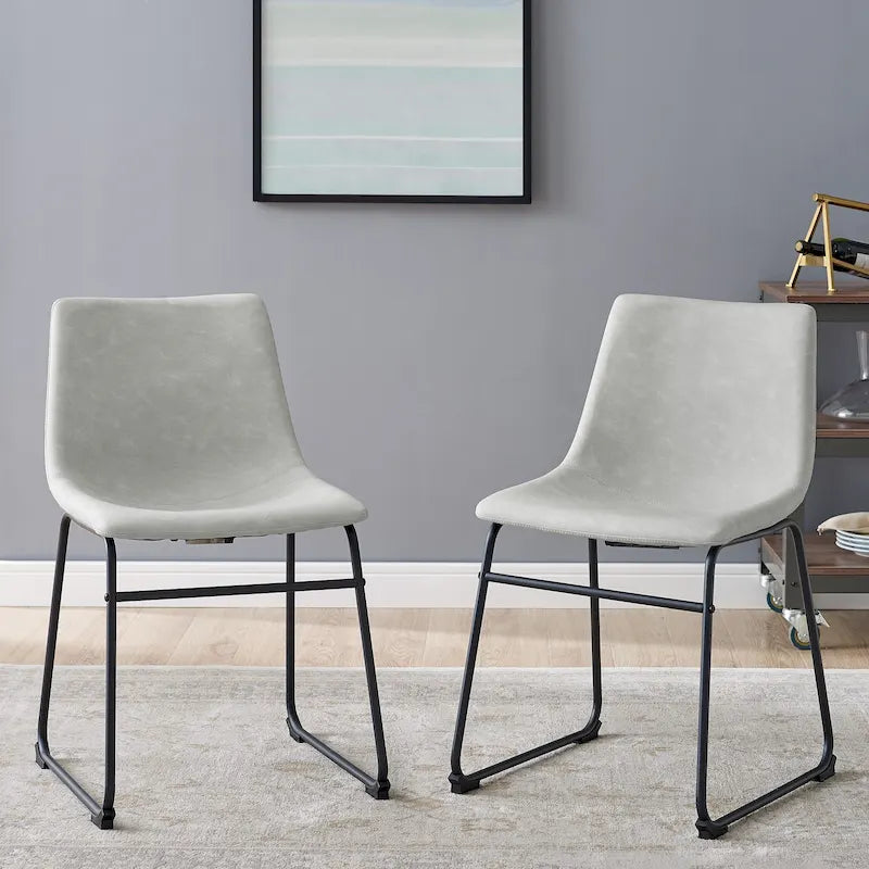 Chaise de salle à manger industrielle en similicuir sans accoudoirs, piètement luge en acier thermolaqué