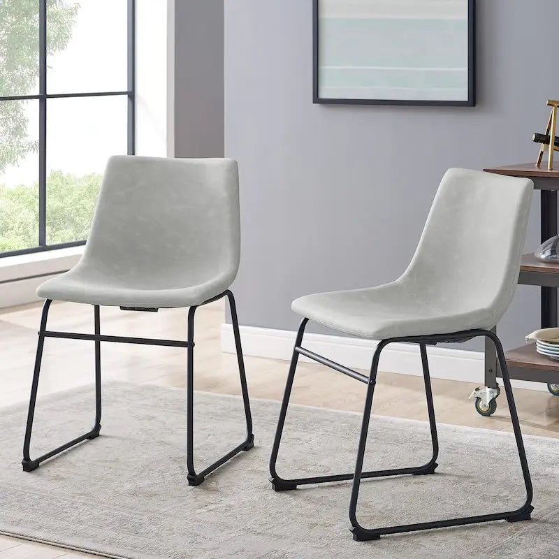 Chaise de salle à manger industrielle en similicuir sans accoudoirs, piètement luge en acier thermolaqué