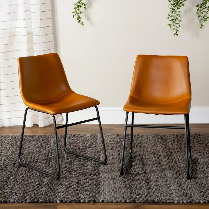 Chaise de salle à manger industrielle en similicuir sans accoudoirs, piètement luge en acier thermolaqué