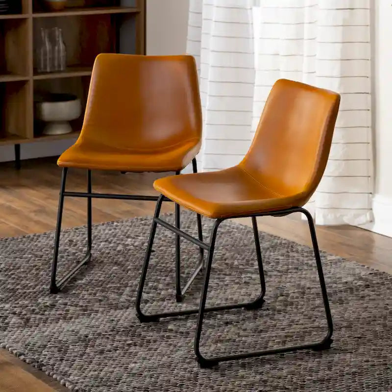 Chaise de salle à manger industrielle en similicuir sans accoudoirs, piètement luge en acier thermolaqué