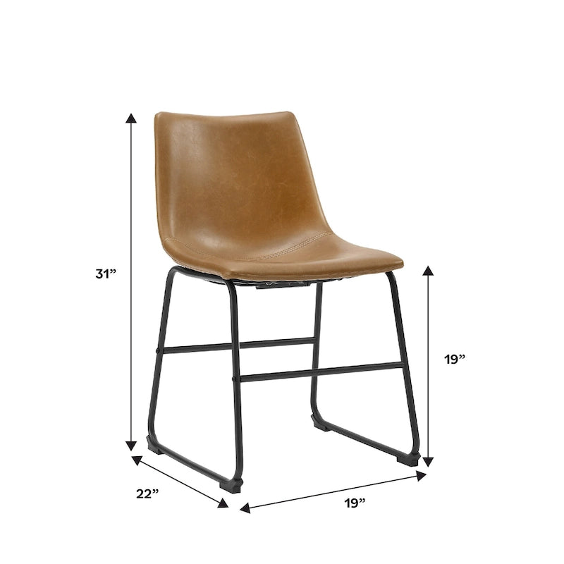 Chaise de salle à manger industrielle en similicuir sans accoudoirs, piètement luge en acier thermolaqué