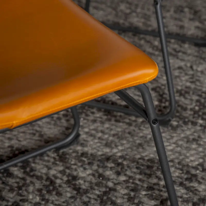 Chaise de salle à manger industrielle en similicuir sans accoudoirs, piètement luge en acier thermolaqué
