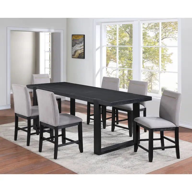 Table de salle à manger extensible à hauteur de comptoir en charbon brossé avec piètement luge