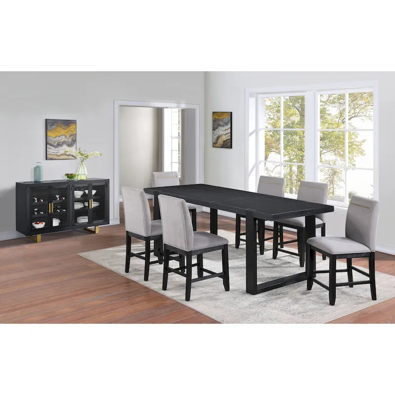 Table de salle à manger extensible à hauteur de comptoir en charbon brossé avec piètement luge