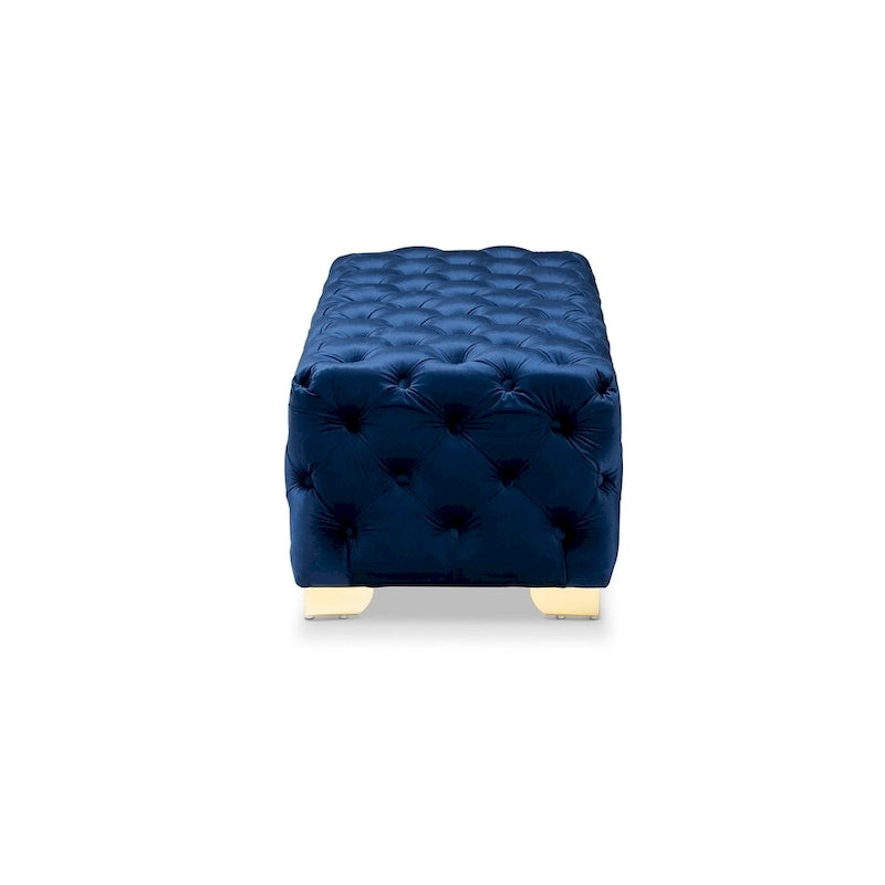 Banc Pouf capitonné en velours avec pieds dorés, plusieurs coloris disponibles