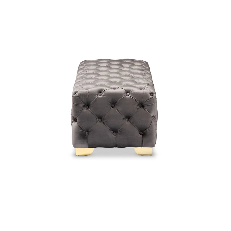 Banc Pouf capitonné en velours avec pieds dorés, plusieurs coloris disponibles