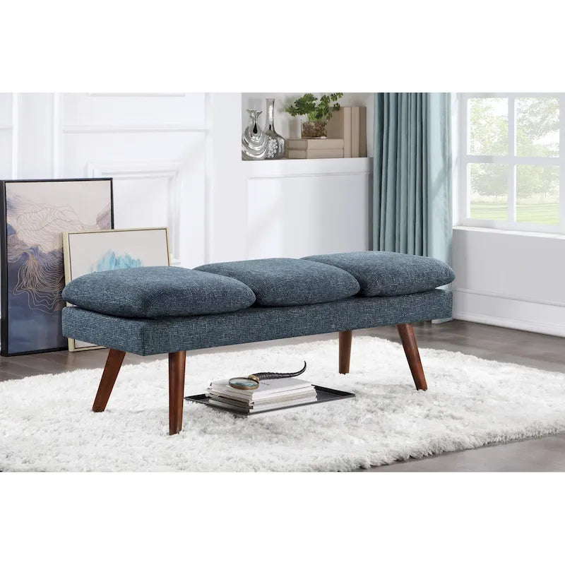 Banc d'appoint rembourré de style Mid-Century Modern avec coussin capitonné et pieds fuselés