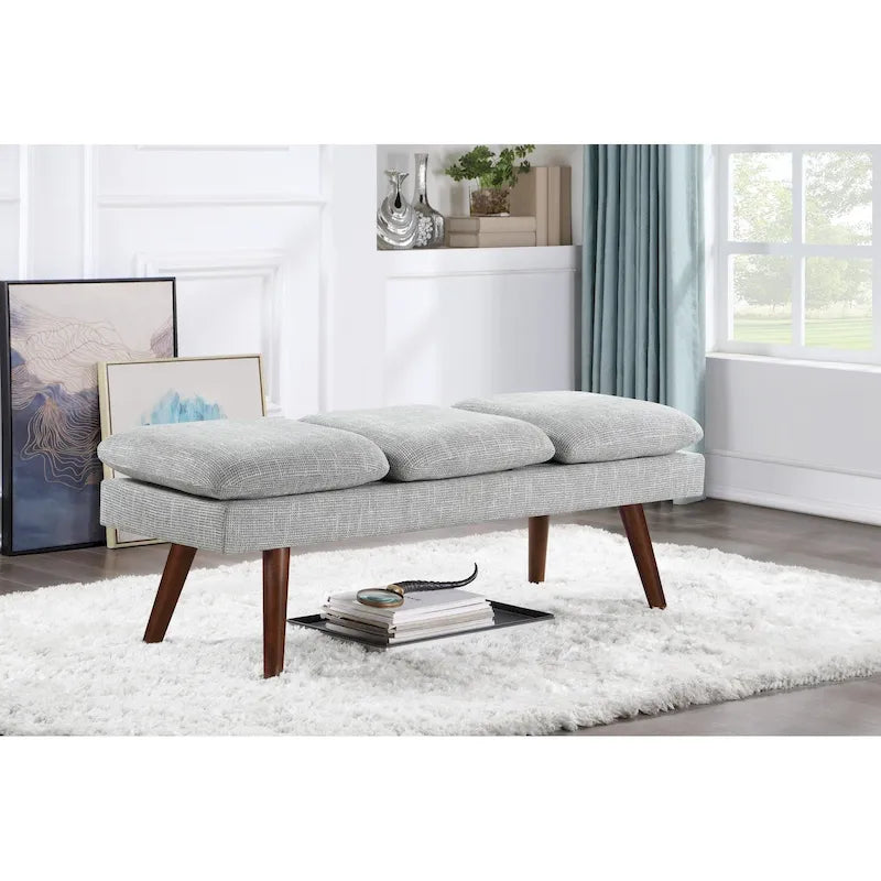 Banc d'appoint rembourré de style Mid-Century Modern avec coussin capitonné et pieds fuselés