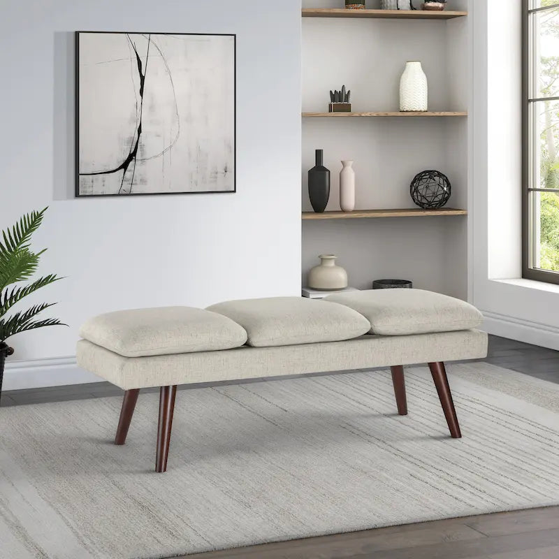 Banc d'appoint rembourré de style Mid-Century Modern avec coussin capitonné et pieds fuselés