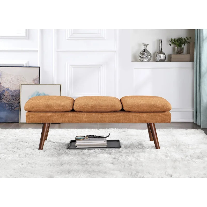 Banc d'appoint rembourré de style Mid-Century Modern avec coussin capitonné et pieds fuselés