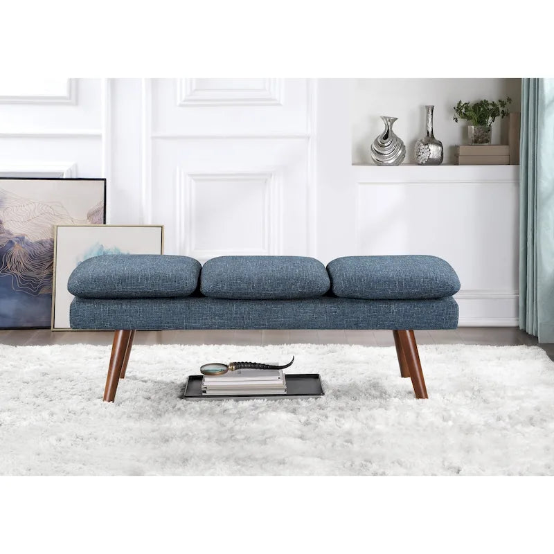 Banc d'appoint rembourré de style Mid-Century Modern avec coussin capitonné et pieds fuselés