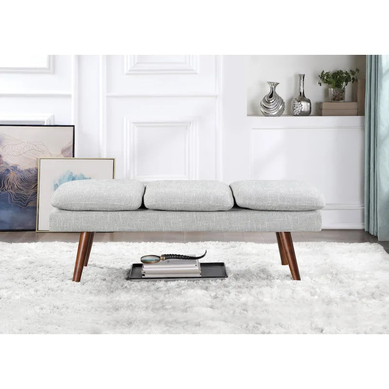 Banc d'appoint rembourré de style Mid-Century Modern avec coussin capitonné et pieds fuselés