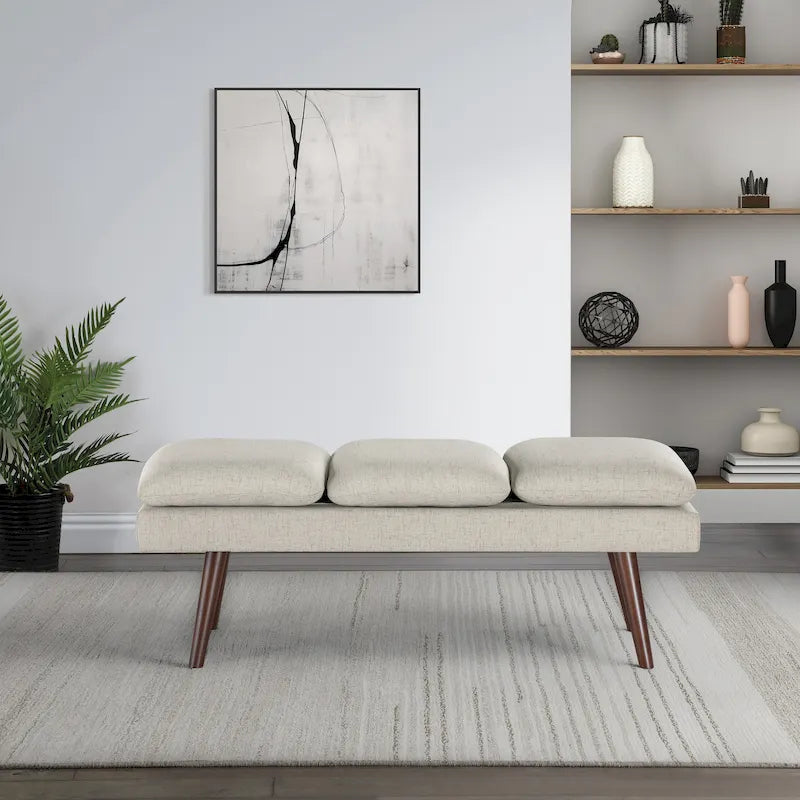 Banc d'appoint rembourré de style Mid-Century Modern avec coussin capitonné et pieds fuselés