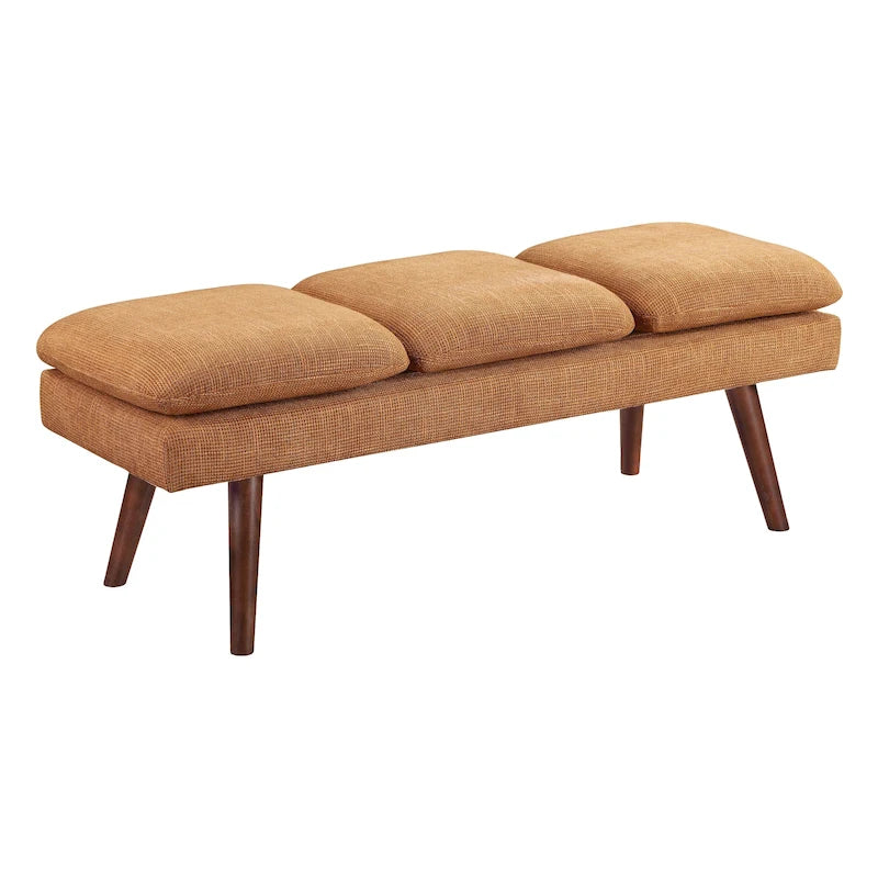Banc d'appoint rembourré de style Mid-Century Modern avec coussin capitonné et pieds fuselés
