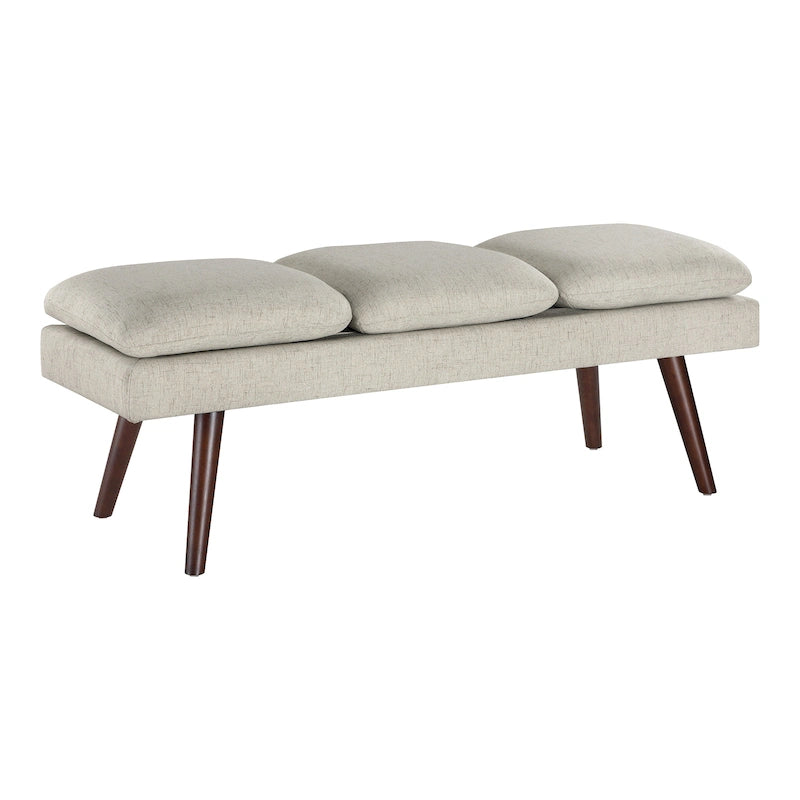 Banc d'appoint rembourré de style Mid-Century Modern avec coussin capitonné et pieds fuselés