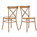 Chaise de salle à manger en métal à dossier en X, fini rustique imitation bois, style antique