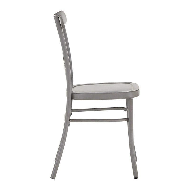 Chaise de salle à manger en métal à dossier en X, fini rustique imitation bois, style antique