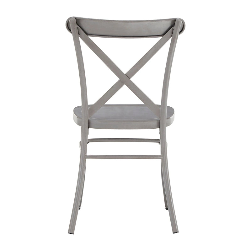 Chaise de salle à manger en métal à dossier en X, fini rustique imitation bois, style antique