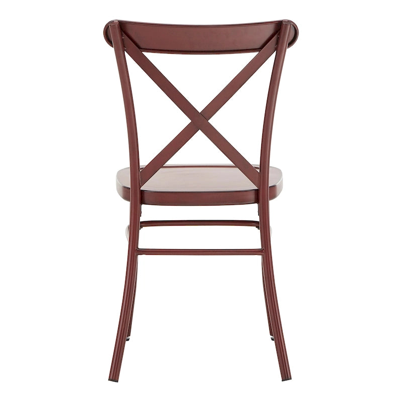 Chaise de salle à manger en métal à dossier en X, fini rustique imitation bois, style antique