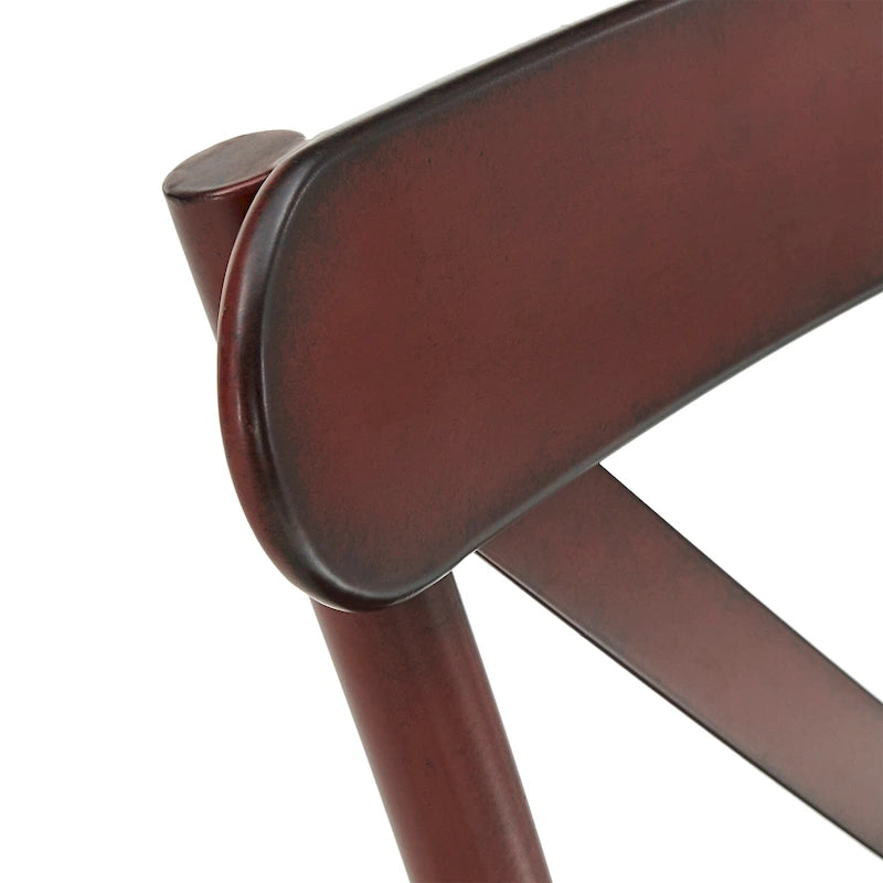 Chaise de salle à manger en métal à dossier en X, fini rustique imitation bois, style antique
