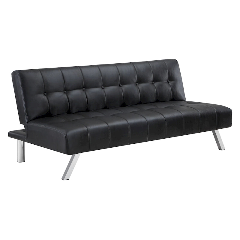 Banquette-lit Futon convertible capitonnée avec pieds en acier inoxydable, Gris Bleu Noir