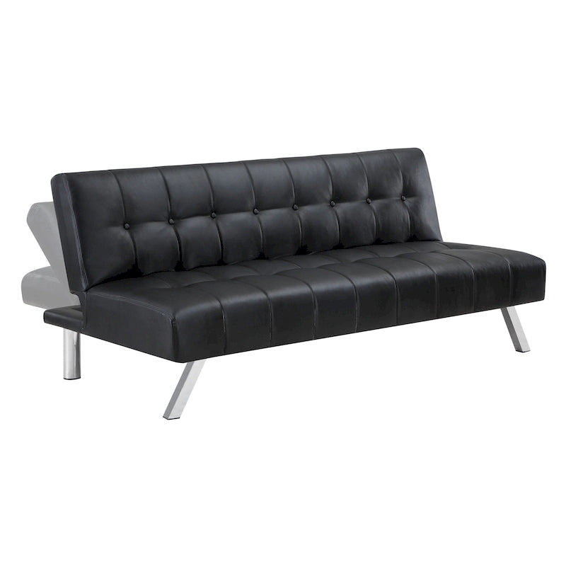 Banquette-lit Futon convertible capitonnée avec pieds en acier inoxydable, Gris Bleu Noir
