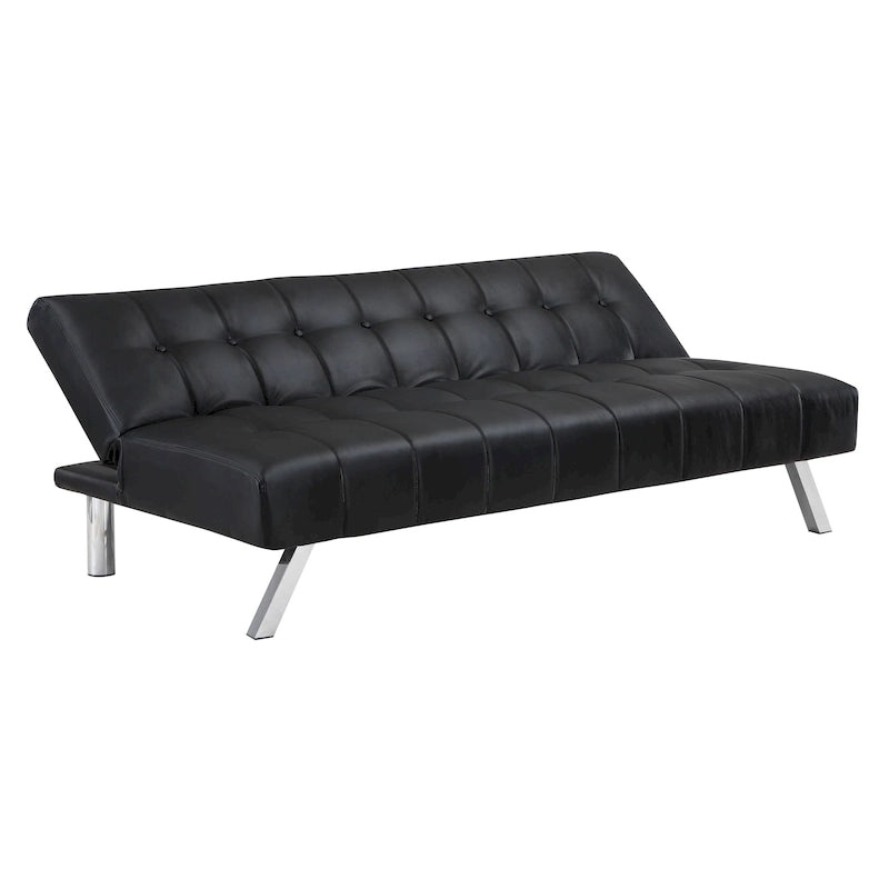 Banquette-lit Futon convertible capitonnée avec pieds en acier inoxydable, Gris Bleu Noir