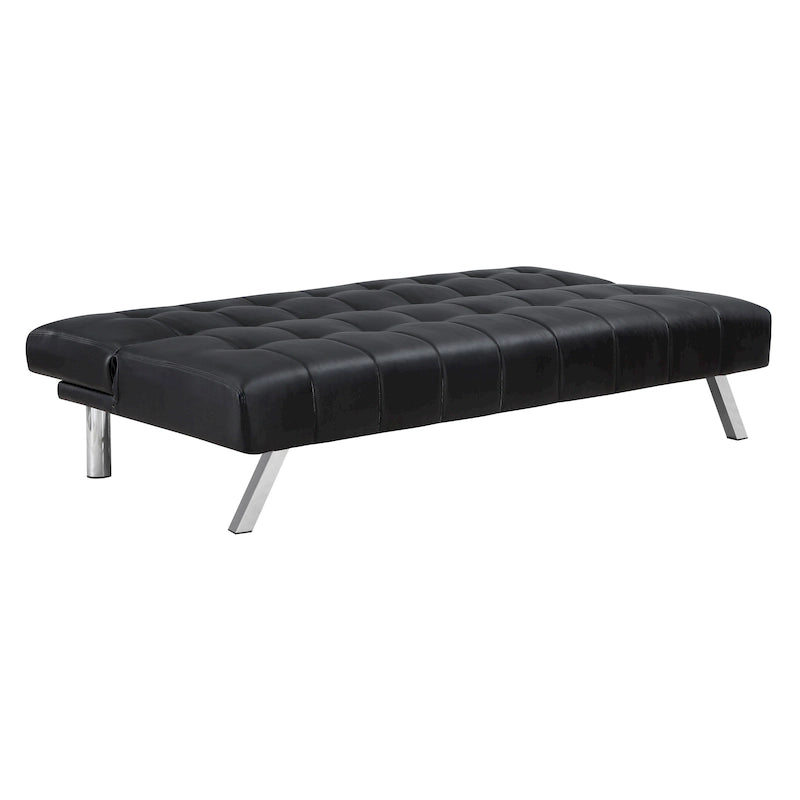 Banquette-lit Futon convertible capitonnée avec pieds en acier inoxydable, Gris Bleu Noir