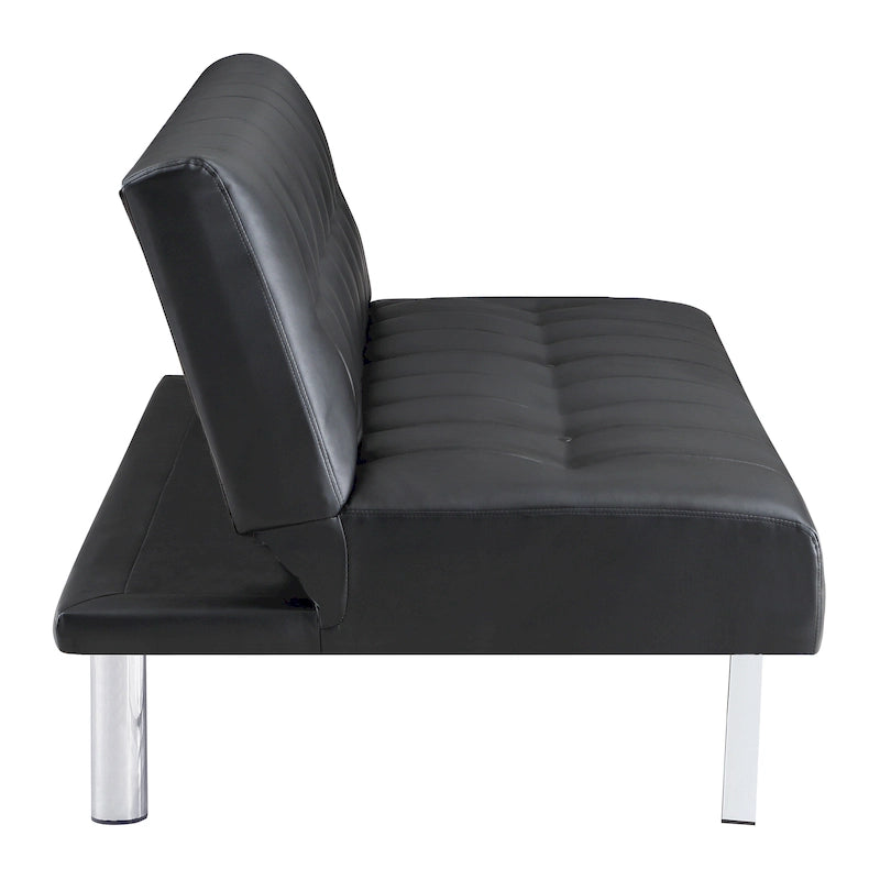 Banquette-lit Futon convertible capitonnée avec pieds en acier inoxydable, Gris Bleu Noir