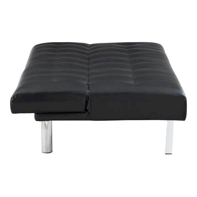 Banquette-lit Futon convertible capitonnée avec pieds en acier inoxydable, Gris Bleu Noir