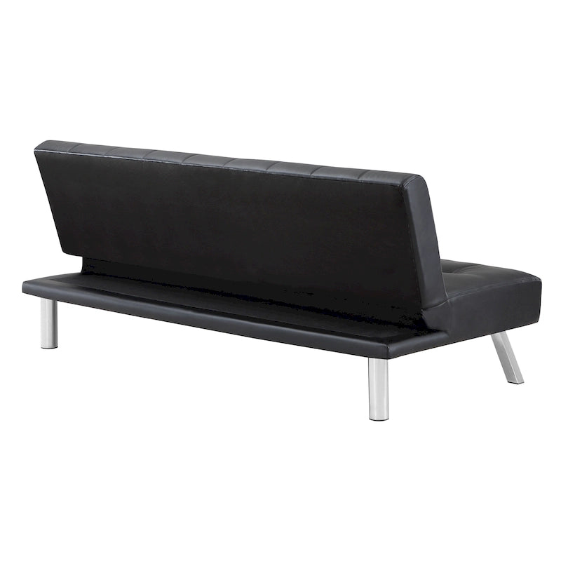 Banquette-lit Futon convertible capitonnée avec pieds en acier inoxydable, Gris Bleu Noir