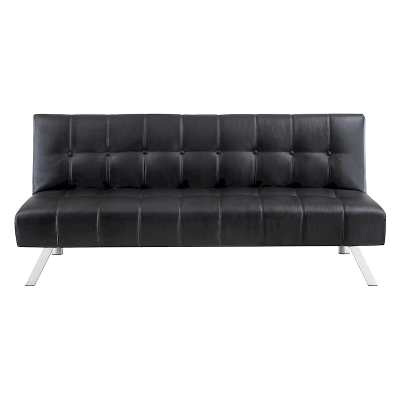 Banquette-lit Futon convertible capitonnée avec pieds en acier inoxydable, Gris Bleu Noir