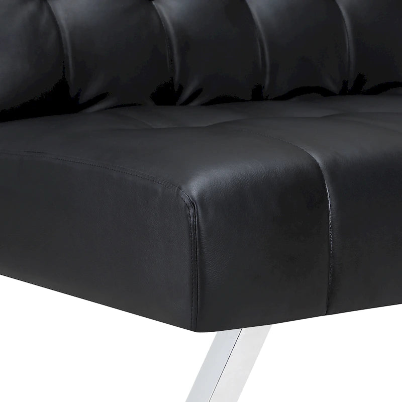 Banquette-lit Futon convertible capitonnée avec pieds en acier inoxydable, Gris Bleu Noir