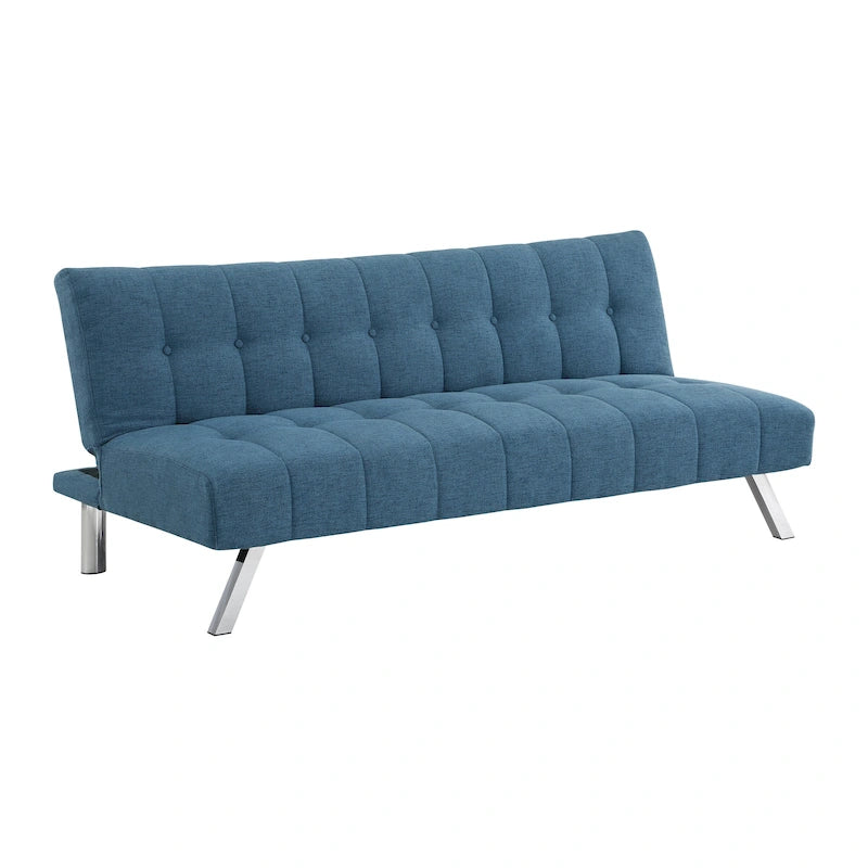 Banquette-lit Futon convertible capitonnée avec pieds en acier inoxydable, Gris Bleu Noir