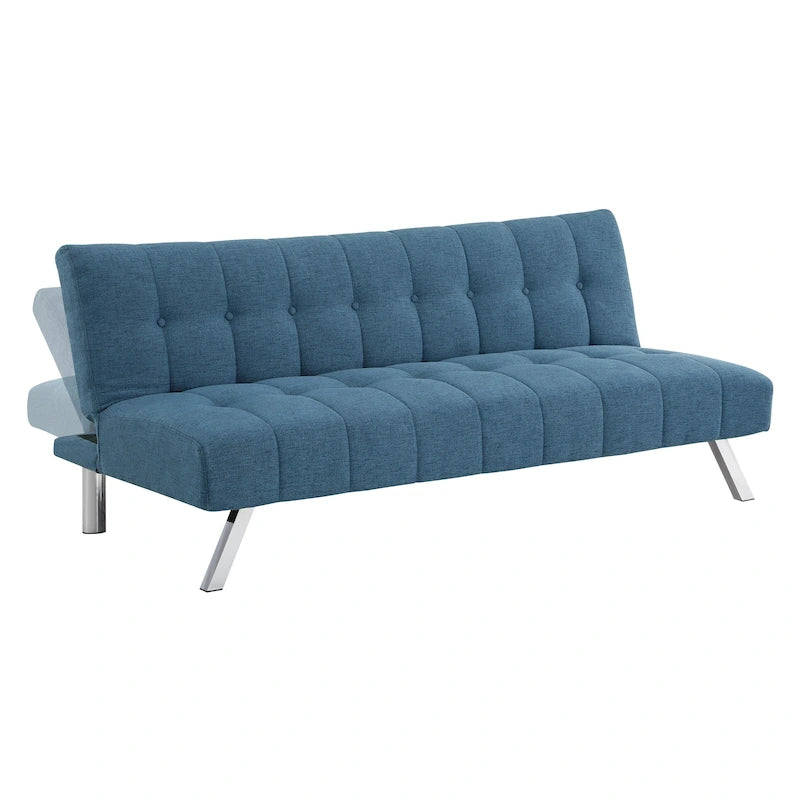 Banquette-lit Futon convertible capitonnée avec pieds en acier inoxydable, Gris Bleu Noir