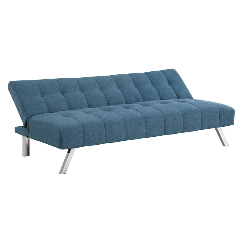 Banquette-lit Futon convertible capitonnée avec pieds en acier inoxydable, Gris Bleu Noir