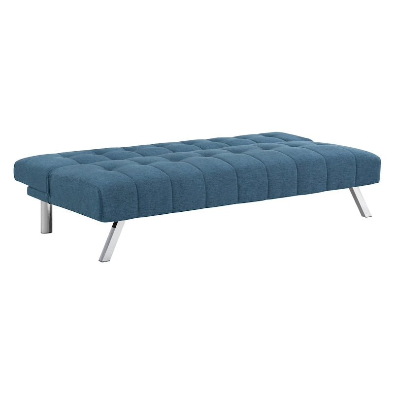Banquette-lit Futon convertible capitonnée avec pieds en acier inoxydable, Gris Bleu Noir