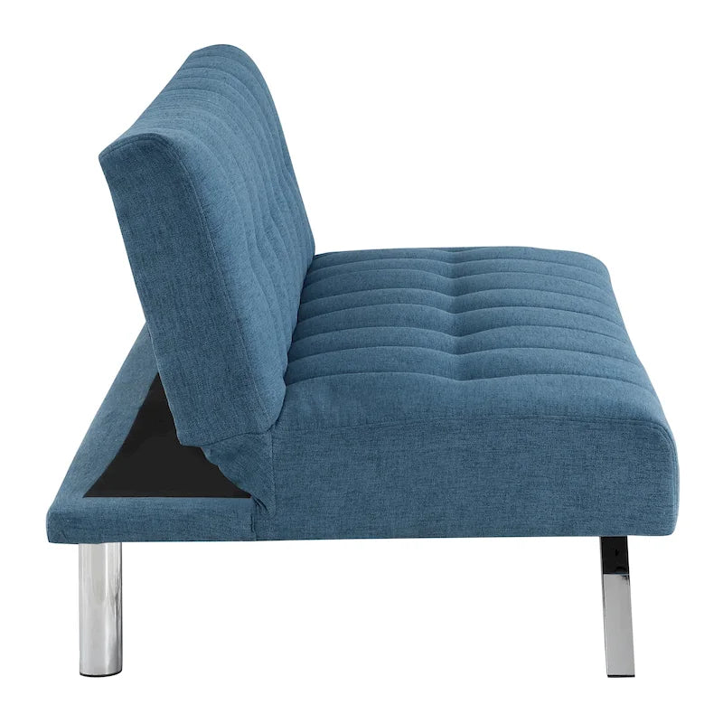 Banquette-lit Futon convertible capitonnée avec pieds en acier inoxydable, Gris Bleu Noir
