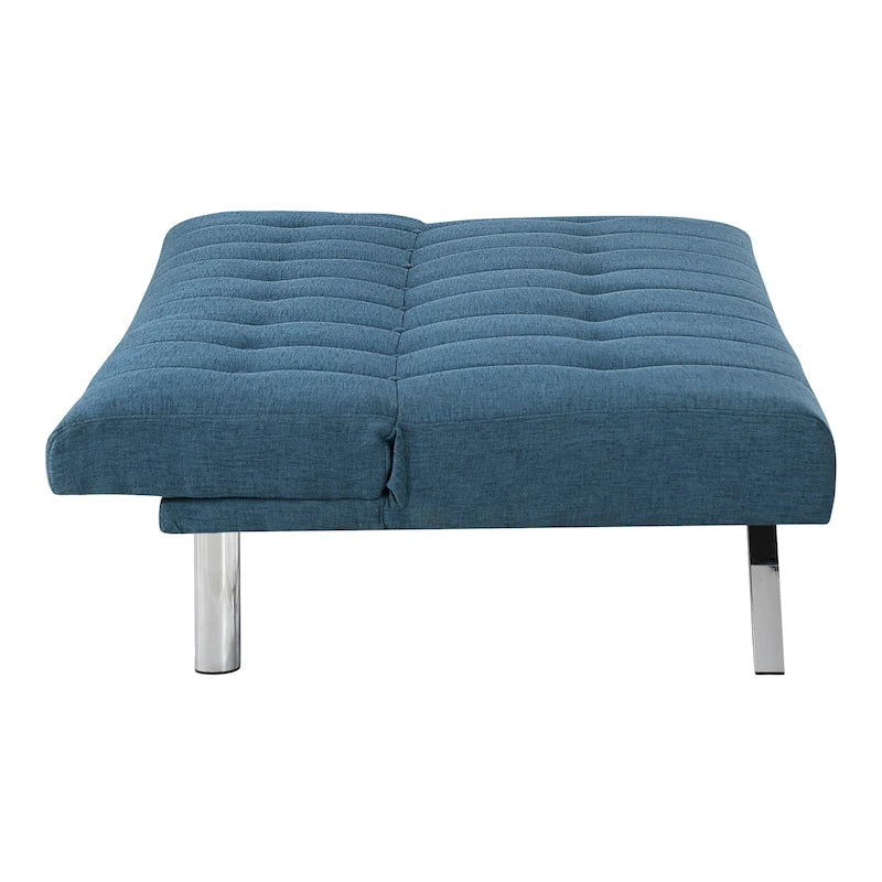 Banquette-lit Futon convertible capitonnée avec pieds en acier inoxydable, Gris Bleu Noir