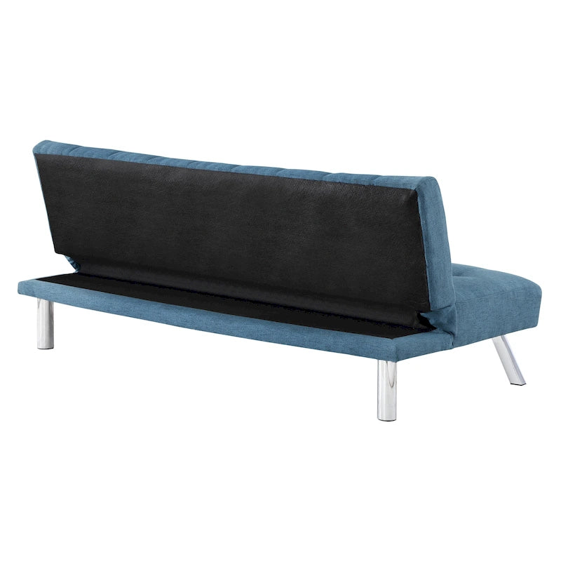Banquette-lit Futon convertible capitonnée avec pieds en acier inoxydable, Gris Bleu Noir