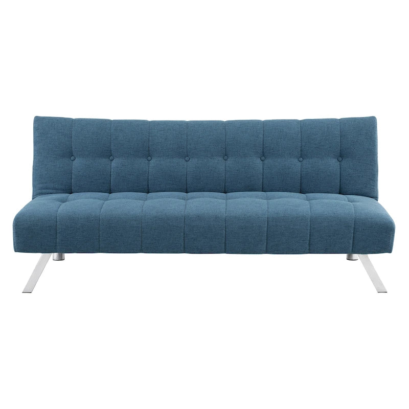 Banquette-lit Futon convertible capitonnée avec pieds en acier inoxydable, Gris Bleu Noir