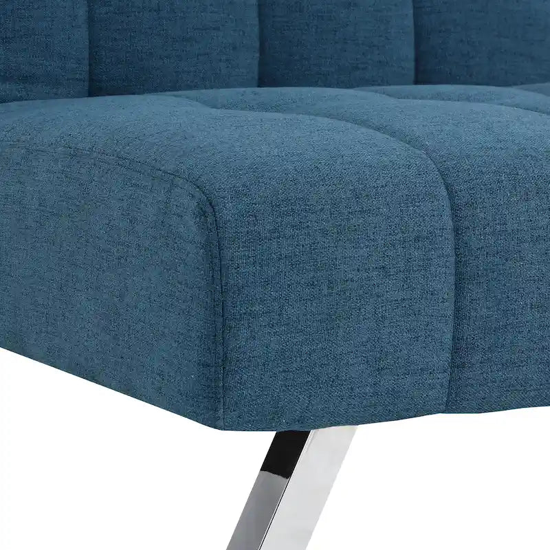 Banquette-lit Futon convertible capitonnée avec pieds en acier inoxydable, Gris Bleu Noir
